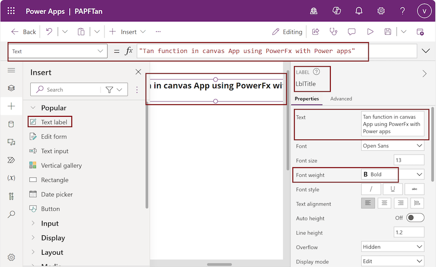 Insert a Label control